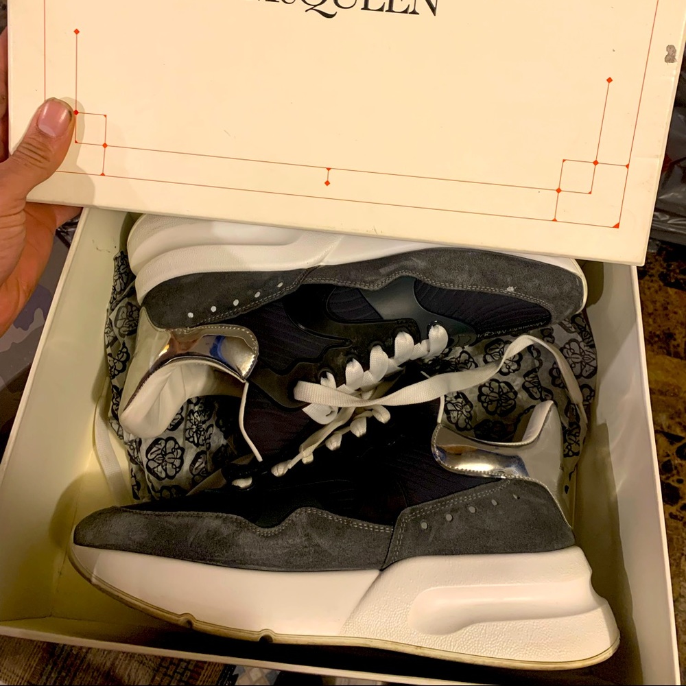 McQueen shoes blue gray an silver